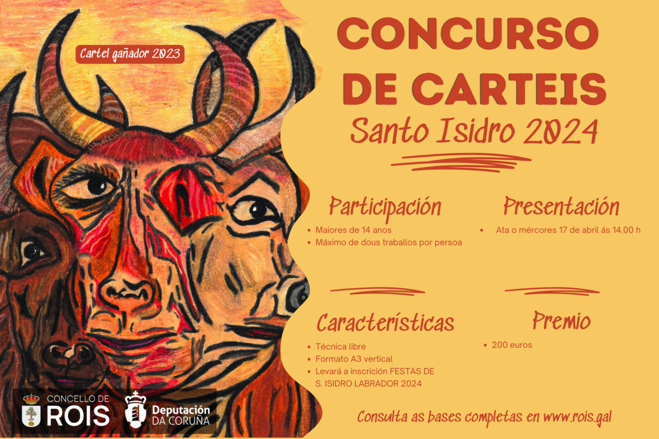Creatividade coa que o Concello de Rois anuncia o Concurso de carteis das Festas do santo Isidro 2024